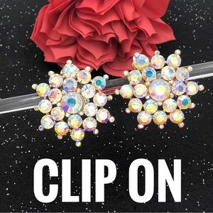 Iridescent Rhinestone Large Statement Clip On Earrings